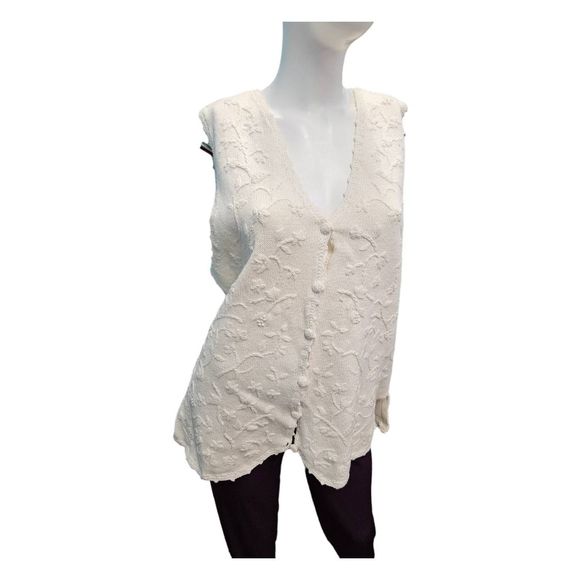 Gina Peter's Vintage 80's Knit Floral Sweater Vest Off White Size Large - Picture 2 of 8